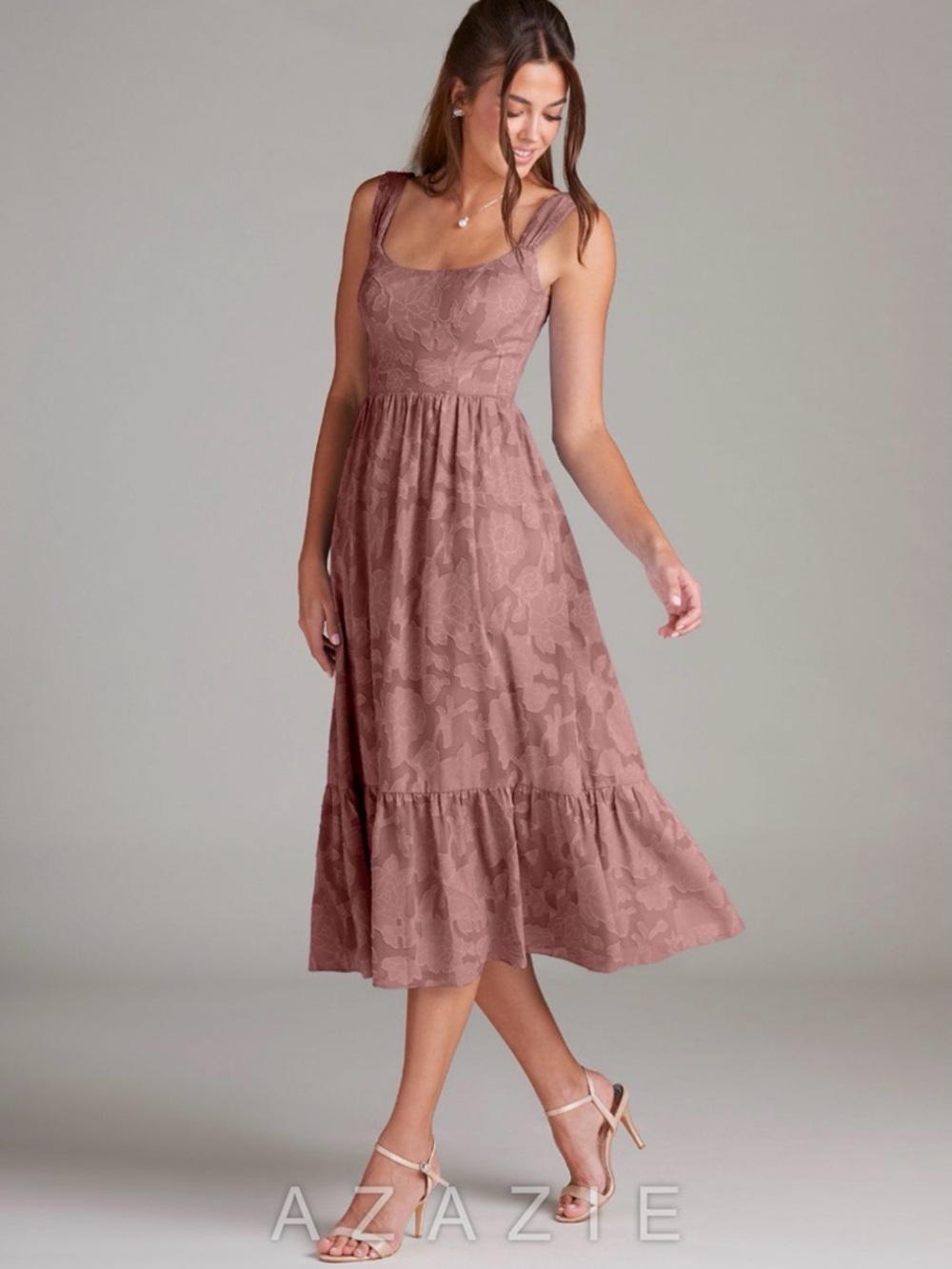 Azazie Dusty Rose Floral Midi Dress